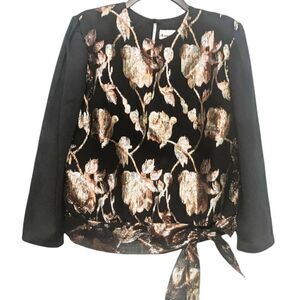 Vintage Another Thyme Black Top with Metallic Floral Motif Medium